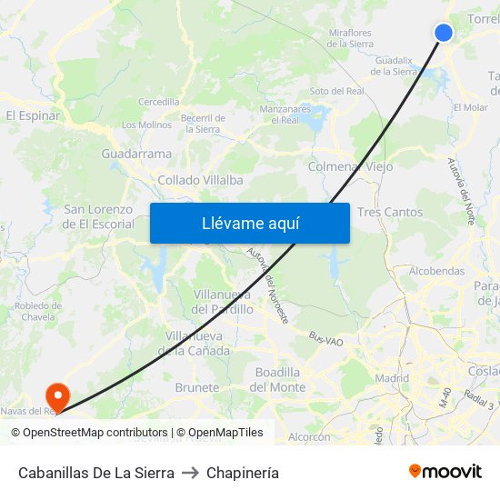 Cabanillas De La Sierra to Chapinería map