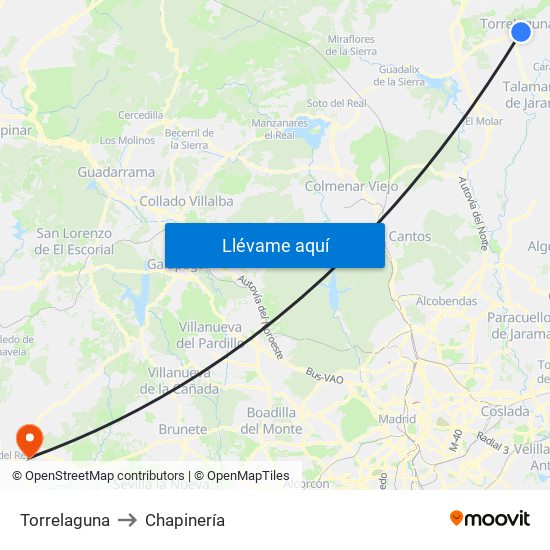 Torrelaguna to Chapinería map