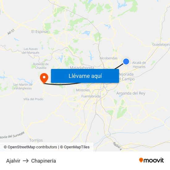Ajalvir to Chapinería map