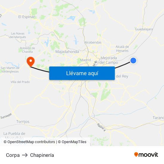 Corpa to Chapinería map