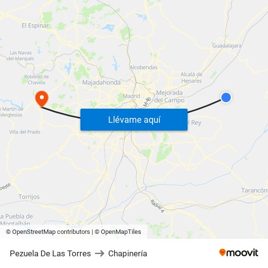 Pezuela De Las Torres to Chapinería map