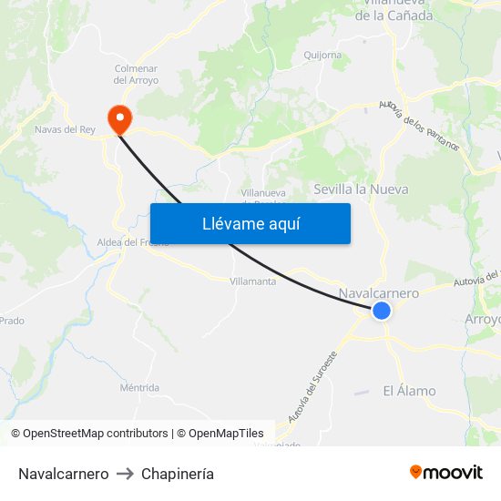 Navalcarnero to Chapinería map