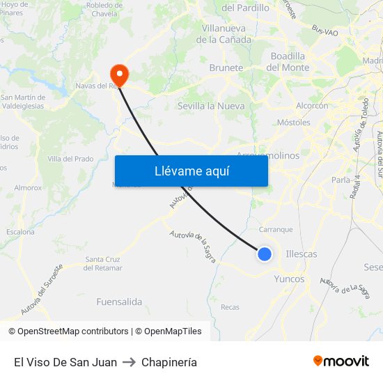 El Viso De San Juan to Chapinería map