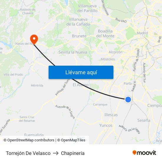 Torrejón De Velasco to Chapinería map