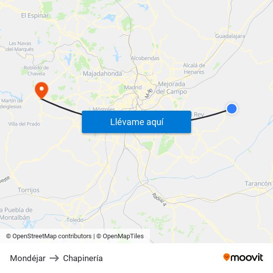 Mondéjar to Chapinería map