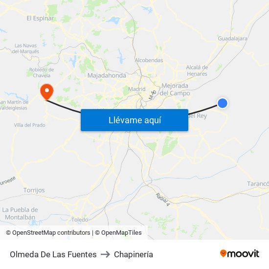 Olmeda De Las Fuentes to Chapinería map