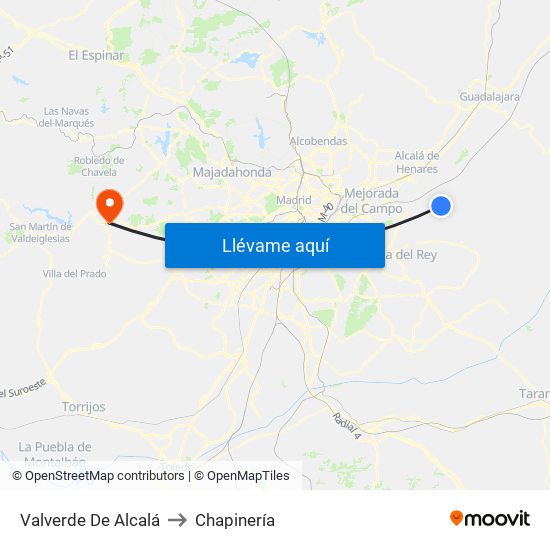 Valverde De Alcalá to Chapinería map