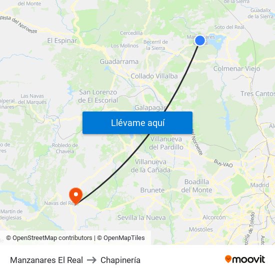 Manzanares El Real to Chapinería map