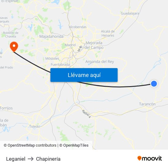 Leganiel to Chapinería map