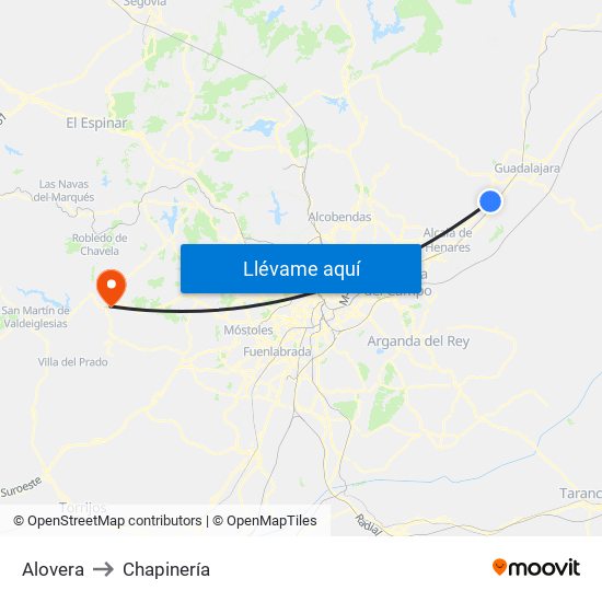 Alovera to Chapinería map