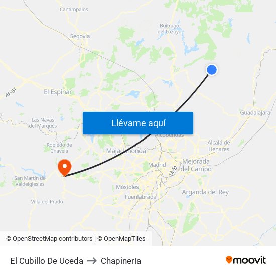 El Cubillo De Uceda to Chapinería map