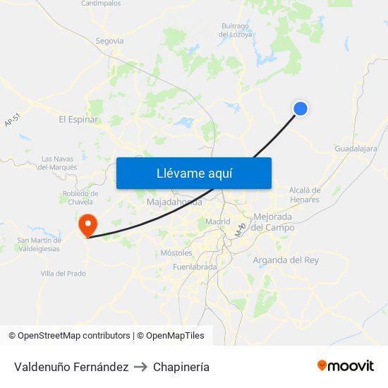 Valdenuño Fernández to Chapinería map