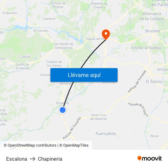Escalona to Chapinería map