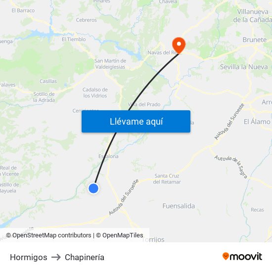 Hormigos to Chapinería map