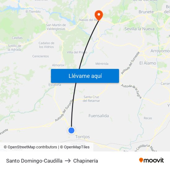 Santo Domingo-Caudilla to Chapinería map