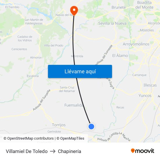 Villamiel De Toledo to Chapinería map