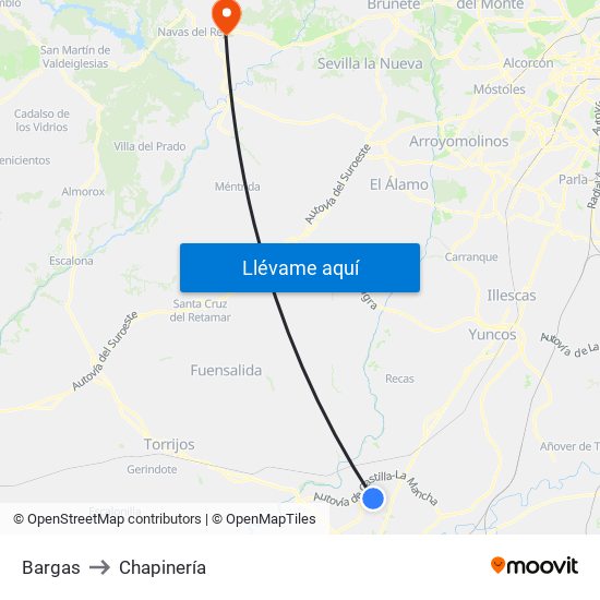Bargas to Chapinería map