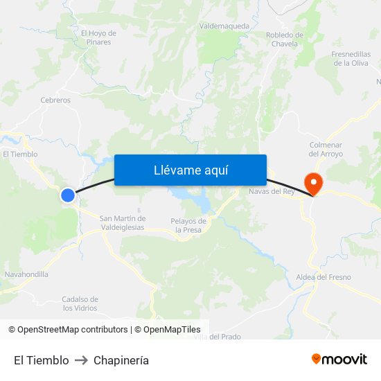 El Tiemblo to Chapinería map