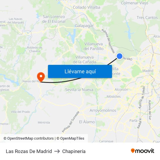 Las Rozas De Madrid to Chapinería map