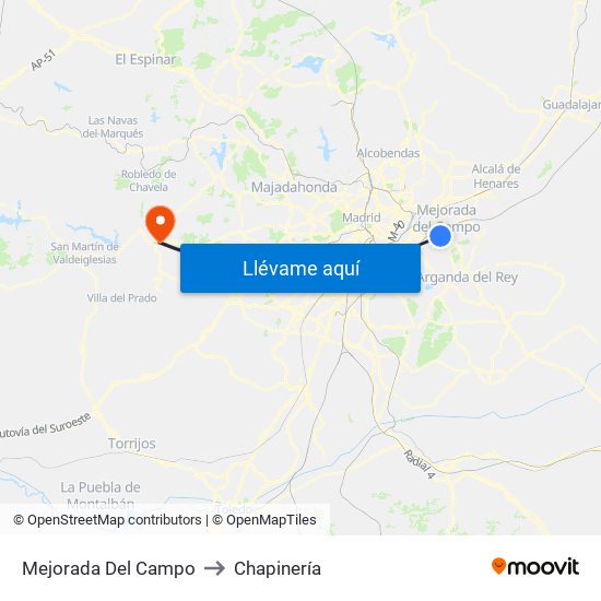 Mejorada Del Campo to Chapinería map