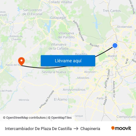 Intercambiador De Plaza De Castilla to Chapinería map