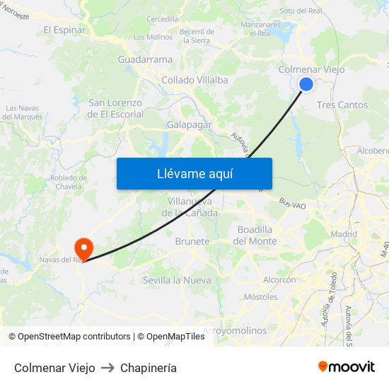 Colmenar Viejo to Chapinería map