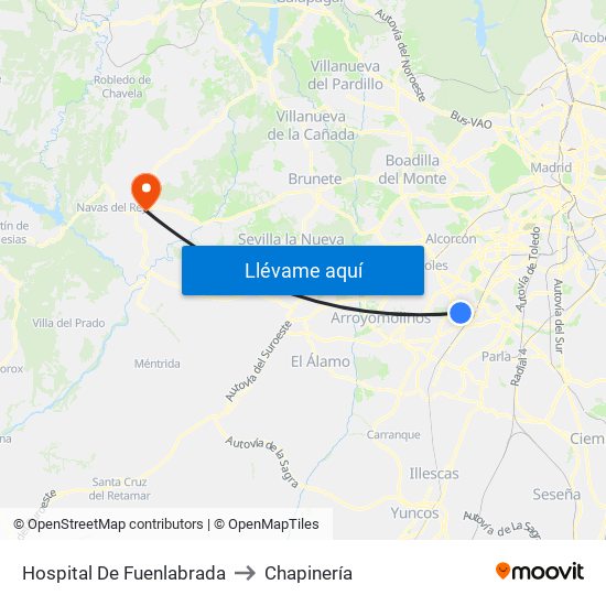 Hospital De Fuenlabrada to Chapinería map