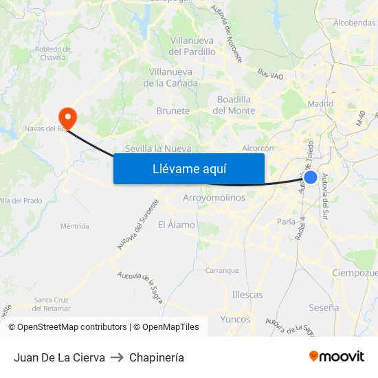 Juan De La Cierva to Chapinería map