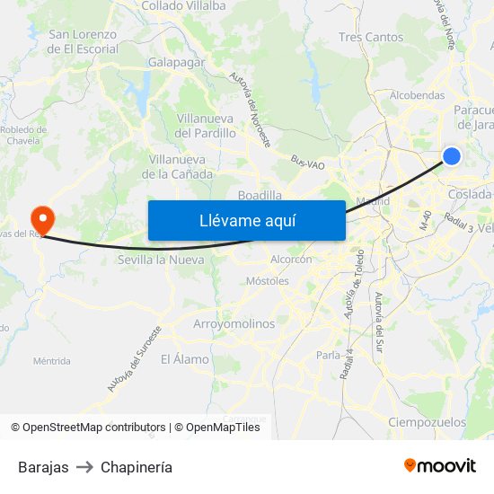 Barajas to Chapinería map