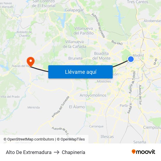Alto De Extremadura to Chapinería map