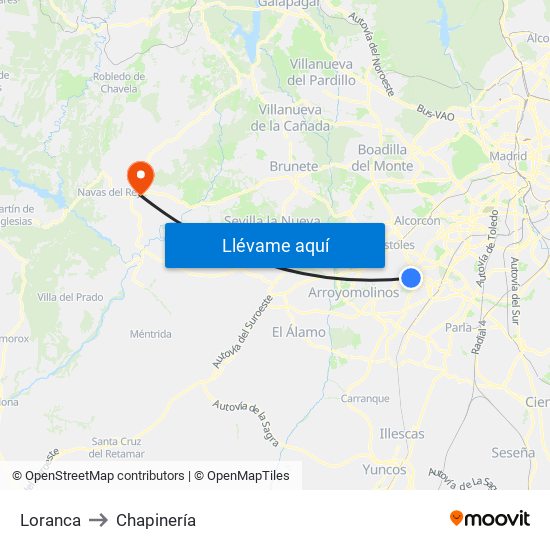 Loranca to Chapinería map