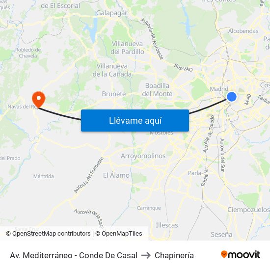 Av. Mediterráneo - Conde De Casal to Chapinería map