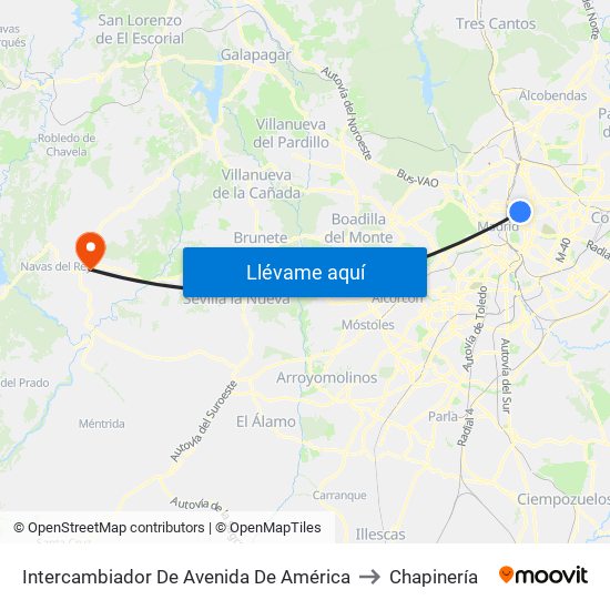 Intercambiador De Avenida De América to Chapinería map