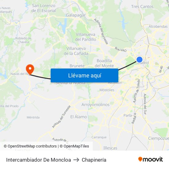 Intercambiador De Moncloa to Chapinería map