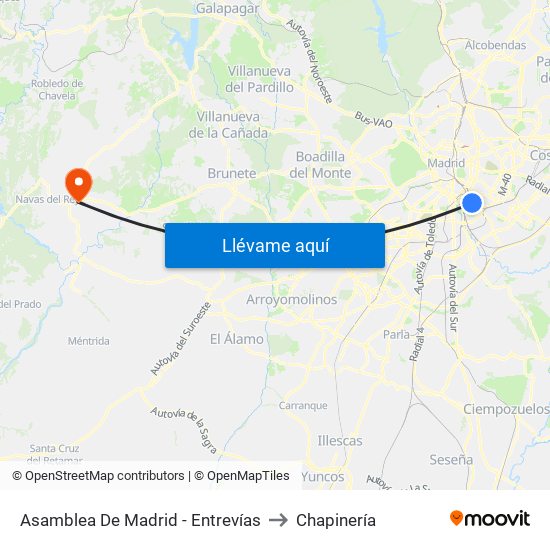 Asamblea De Madrid - Entrevías to Chapinería map