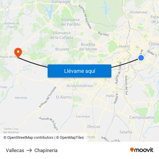 Vallecas to Chapinería map