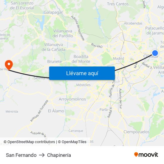 San Fernando to Chapinería map
