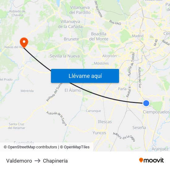 Valdemoro to Chapinería map