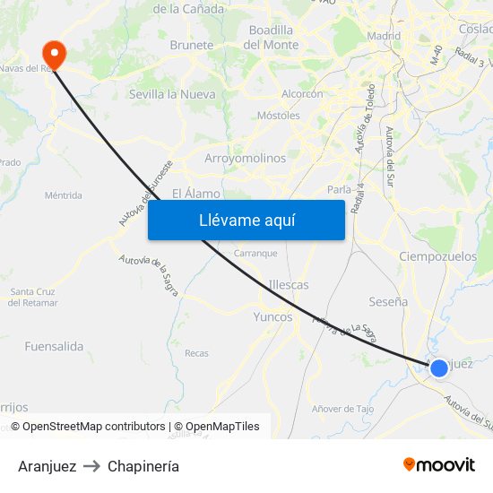 Aranjuez to Chapinería map
