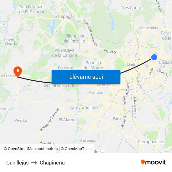 Canillejas to Chapinería map