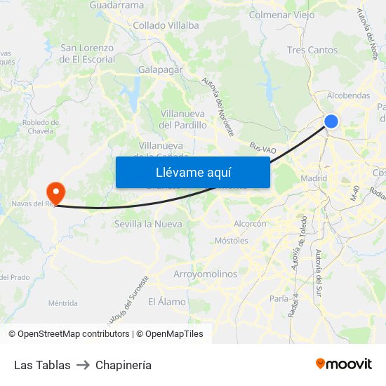 Las Tablas to Chapinería map