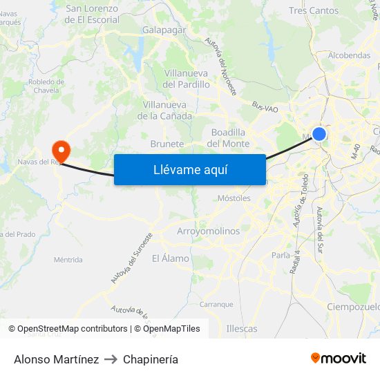 Alonso Martínez to Chapinería map