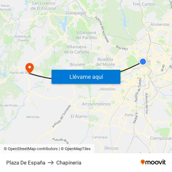 Plaza De España to Chapinería map