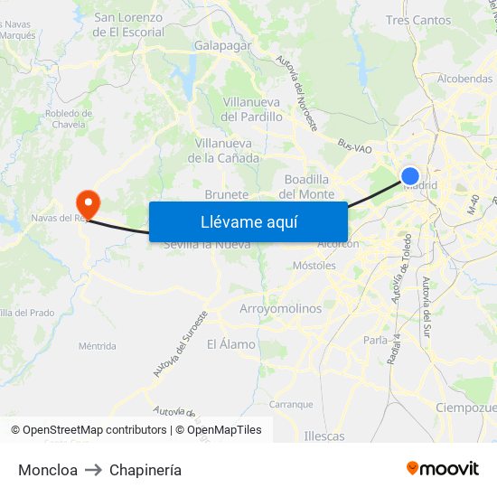 Moncloa to Chapinería map