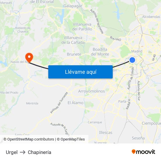 Urgel to Chapinería map