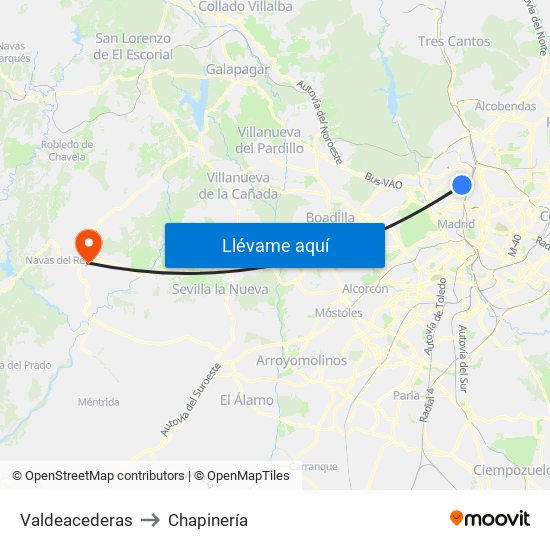 Valdeacederas to Chapinería map