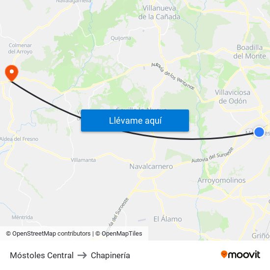 Móstoles Central to Chapinería map