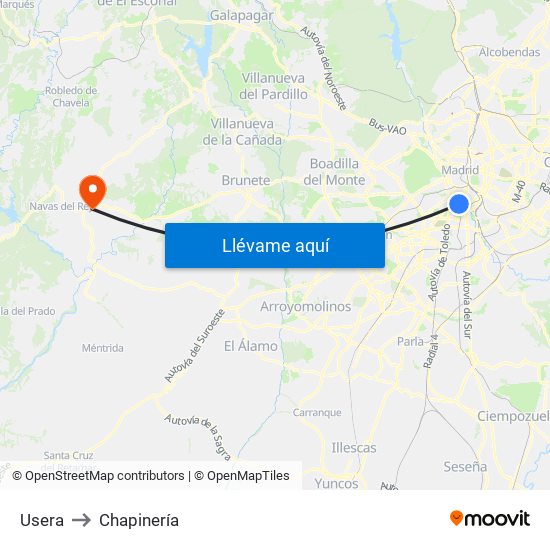 Usera to Chapinería map
