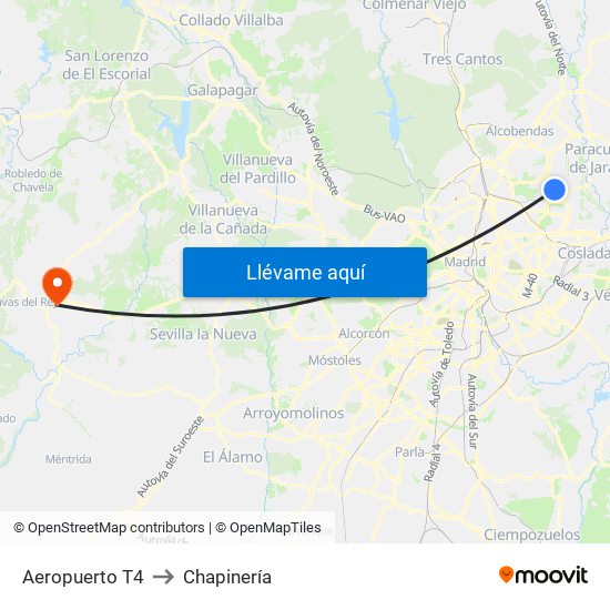 Aeropuerto T4 to Chapinería map