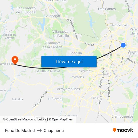 Feria De Madrid to Chapinería map